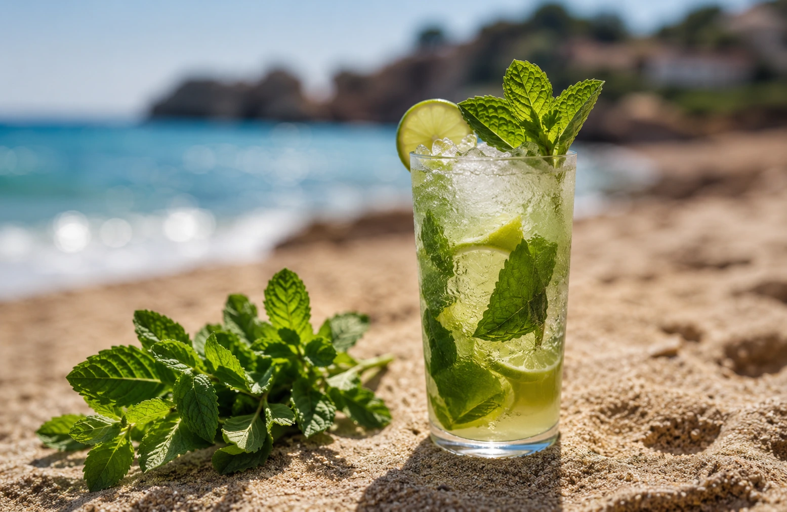 Virgin mojito frais servi avec menthe et citron vert.